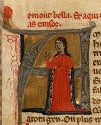  Castelloza ritratta in un volume del tredicesimo secolo.
