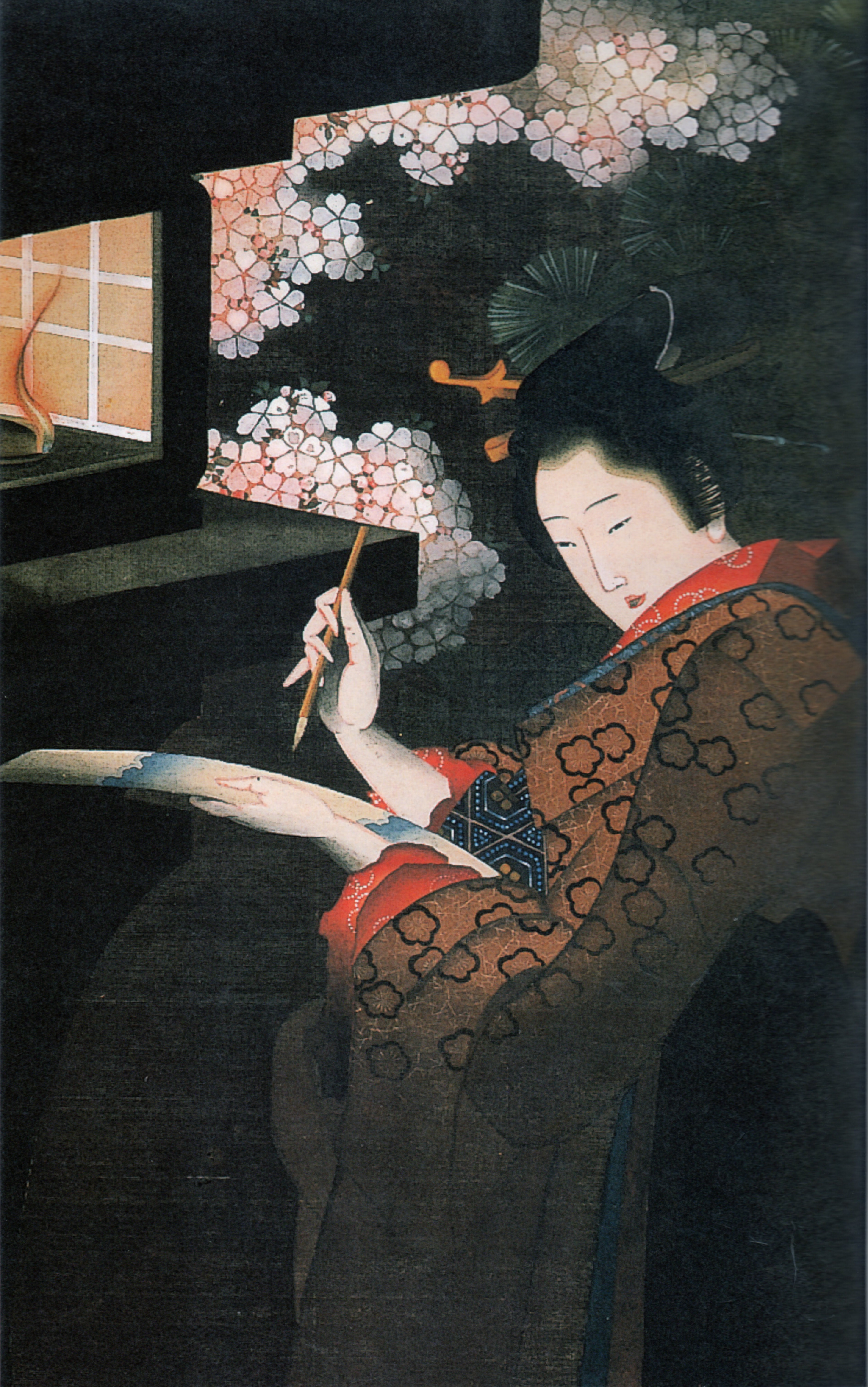 Alberi di ciliegio in notturna (dettaglio), di Katsushika Ōi.
