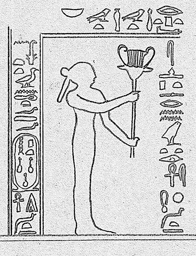 Disegno di un rilievo che ritrae la principessa egiziana Neferutpah, figlia del faraone Amenemhat III. Bsato su una ricostruzione degli egittologi Edda Bresciani e Antonio Giammarusti.