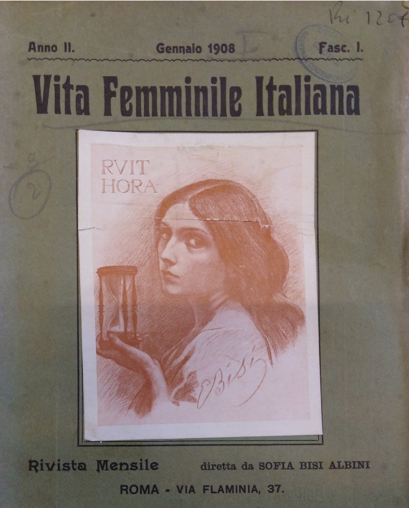 «Vita femminile italiana», Copertina del fascicolo di gennaio 1908 illustrata da Emilio Bisi.