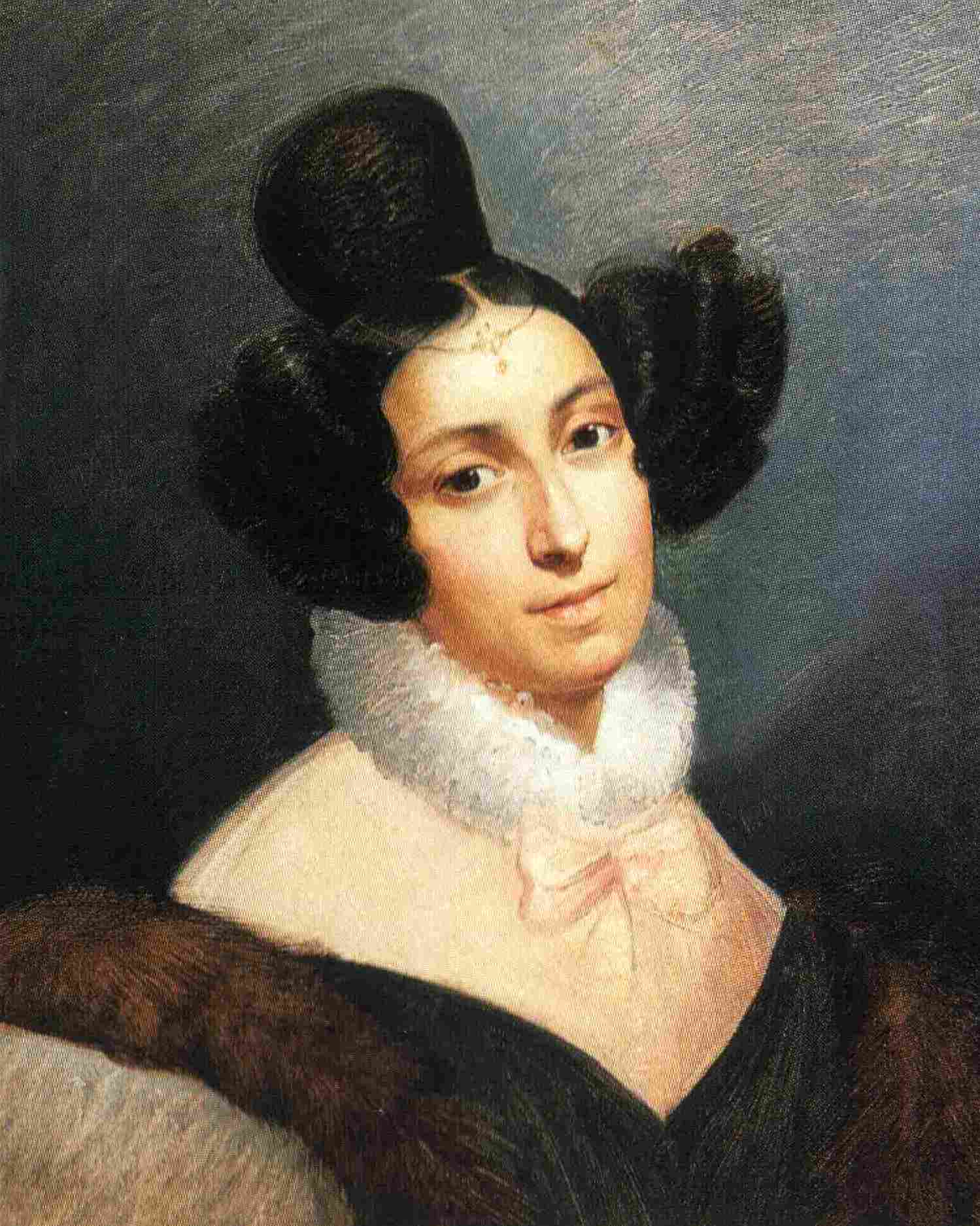 Ritratto di Giuditta Bellerio Sidoli, circa 1835. <br>
Fonte: <a href=https://commons.wikimedia.org/wiki/File:Ritratto_di_Giuditta_Sidoli.jpg>Wikimedia Commons</a>.