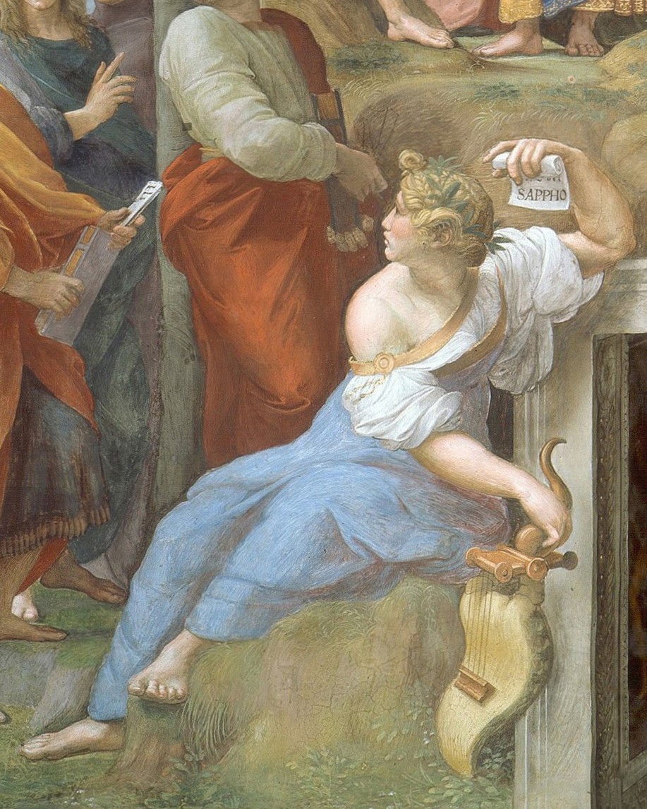 Saffo, particolare dall'affresco del Parnaso ai Musei Vaticani, Raffaello, 1511.