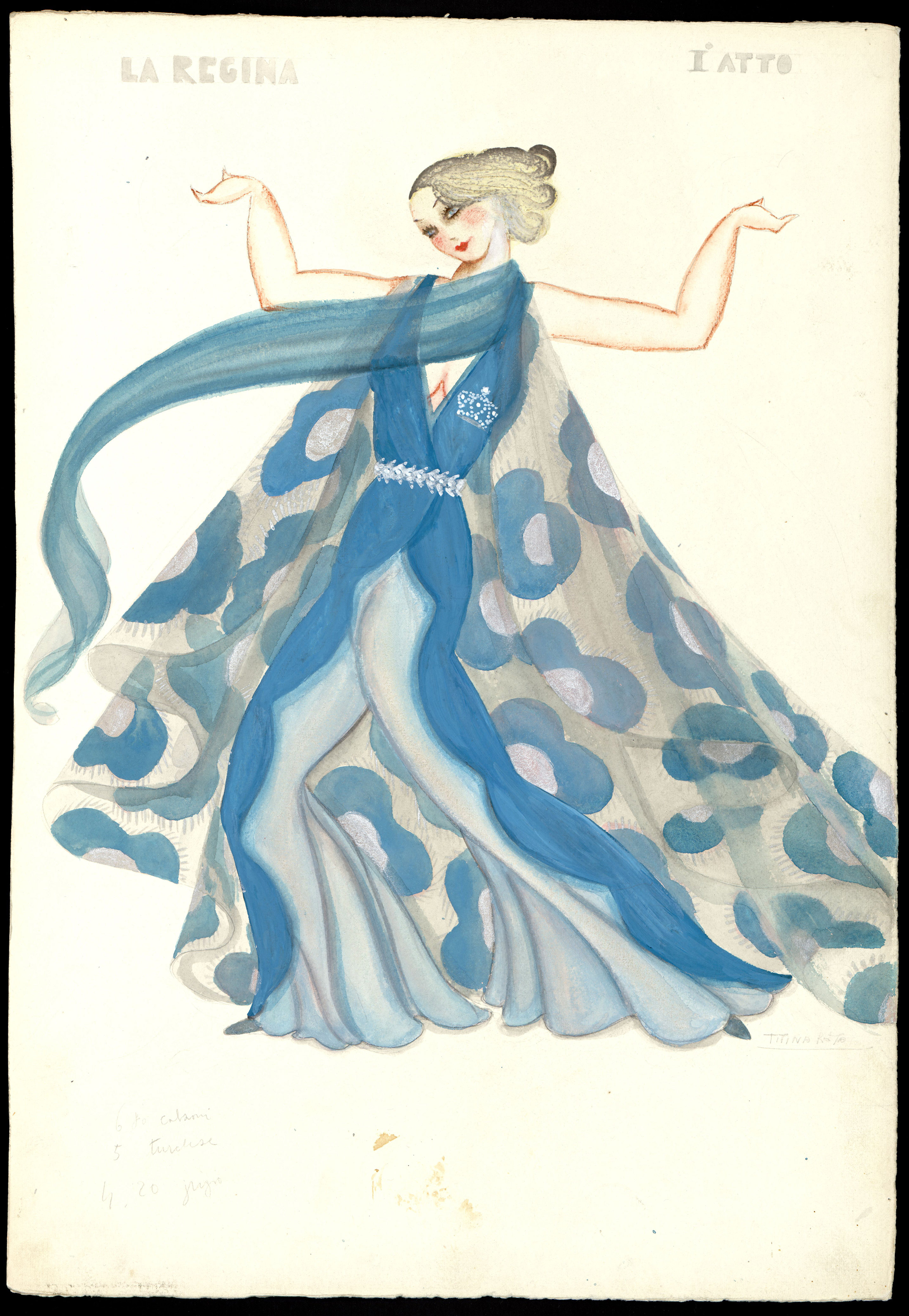  La Regina, figurino per Il favorito del Re atto 1 (1932).