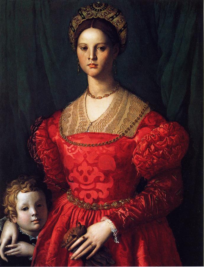Donna in rosso con bambino. (Gracia Nasi?), Bronzino.