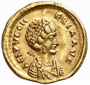   
Moneta dedicata a Pulcheria, quinto secolo.