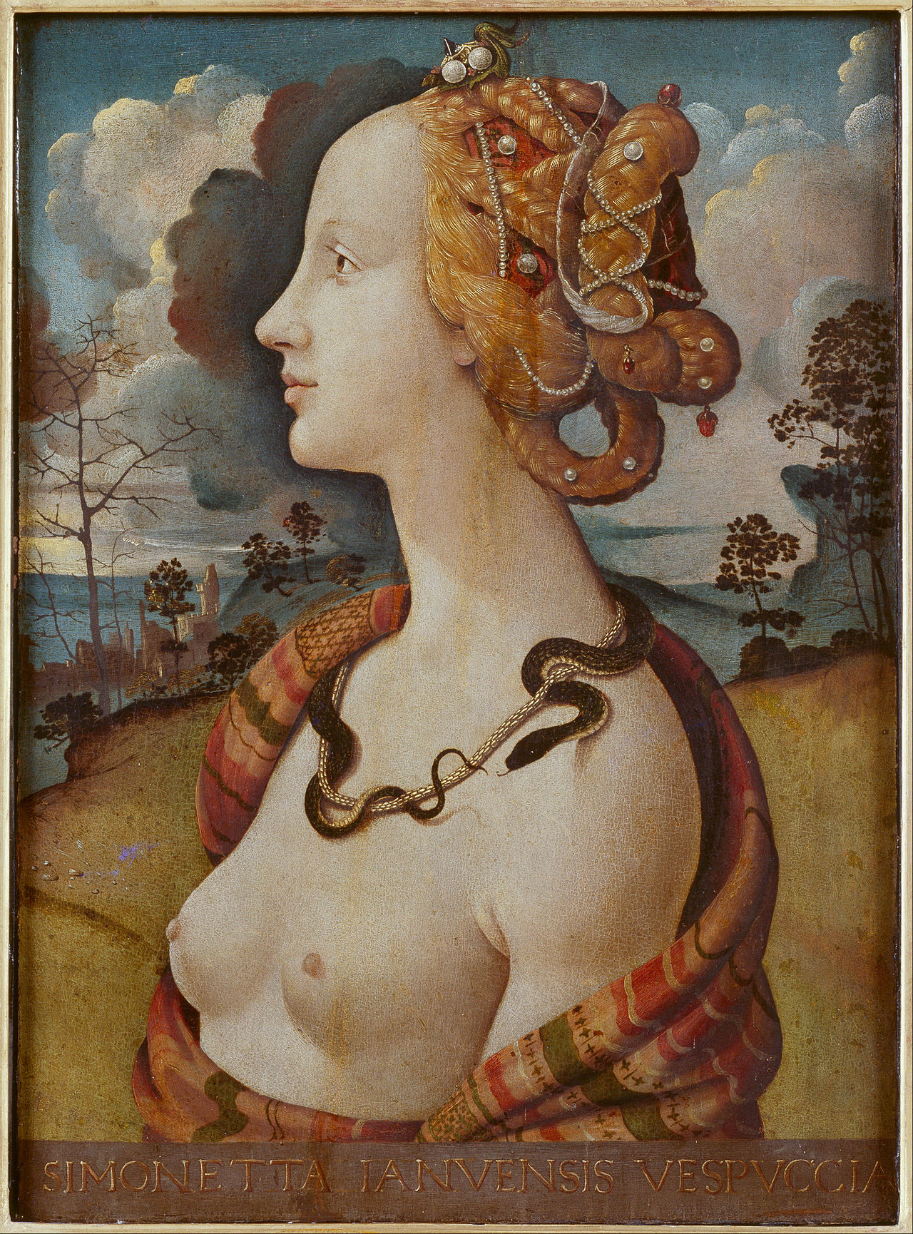 Piero di Cosimo, Ritratto femminile come Cleopatra (1480?), Chantilly, Musée Condé; l'iscrizione sul dipinto che lo riferisce come ritratto di Simonetta è postuma alla morte del pittore e non vi è altro appiglio documentario che possa testimoniare questo legame.